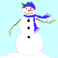 snowman with blue scarf and hat ©ejm2001 (animated gif 5.31kb)