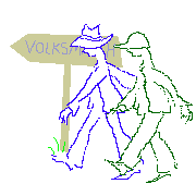 2 walkers past beige volksmarch sign (transparent background) ©ejm2000 (transparent animated gif 15.0kb)