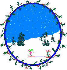 animated skiers with holly circle ©ejm98 animated gif(31.1kb)